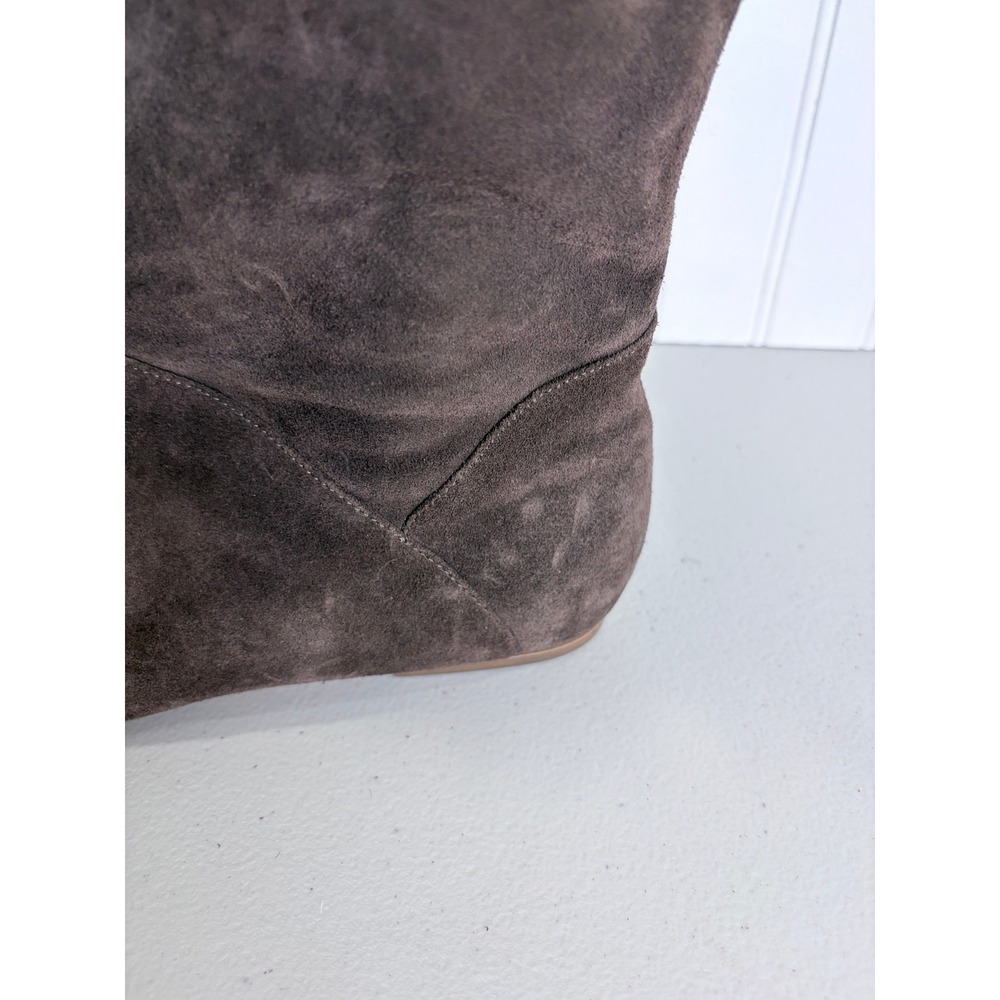 Daniblack Chocolate Taupe Suede Fringe Collar Tall Boot Flat Boho 8M Festival - Picture 7 of 16